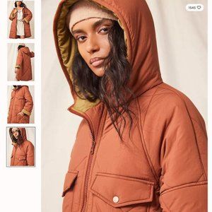 NWT Small Free People Kit Puffer Hooded Jacket Rust Olive Longline Quilted